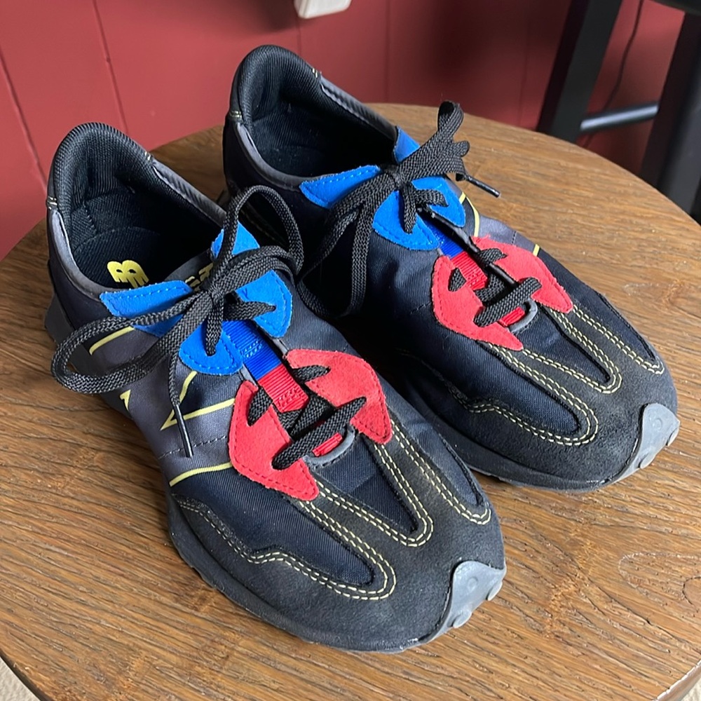 New Balance 327 used but great condition. Black, red and blue. Boys size 4.5.